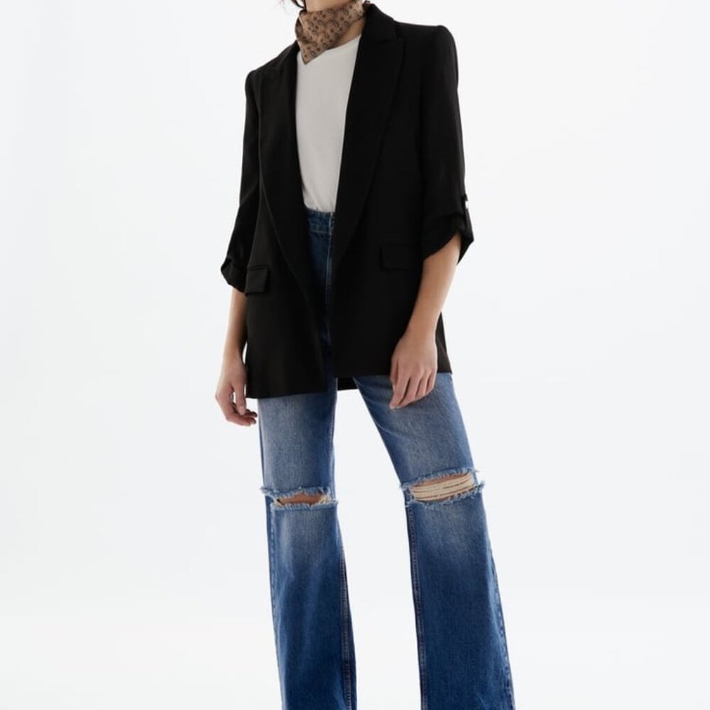 ZARA Black 3/4 Length Sleeve Blazer Medium